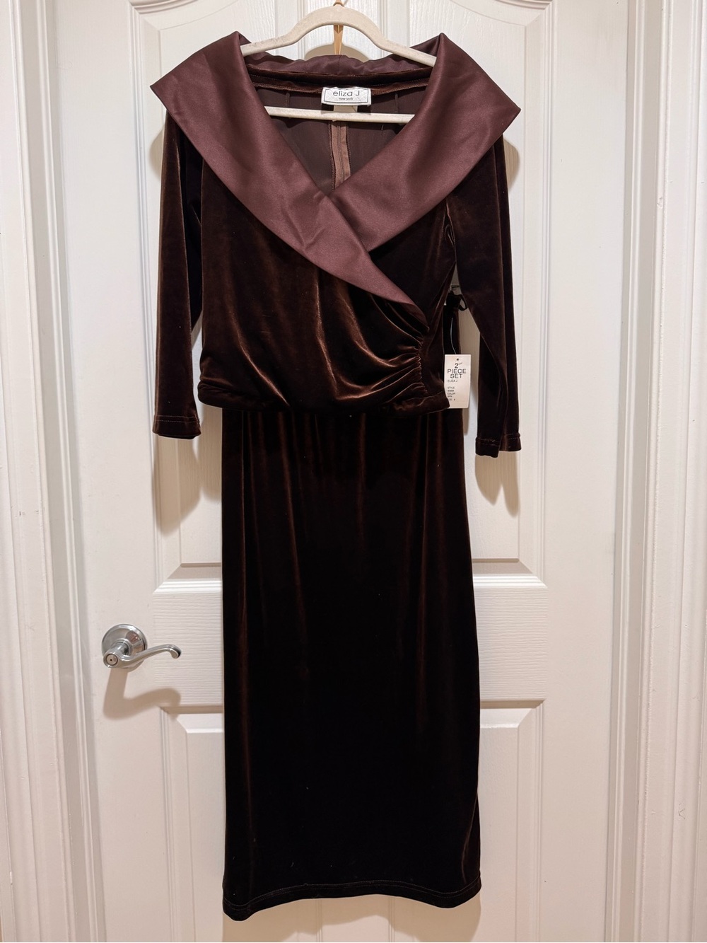 Vintage Y2K Eliza J Chocolate Brown Velvet 2 Piece Maxi Skirt Set Size 8 NWT